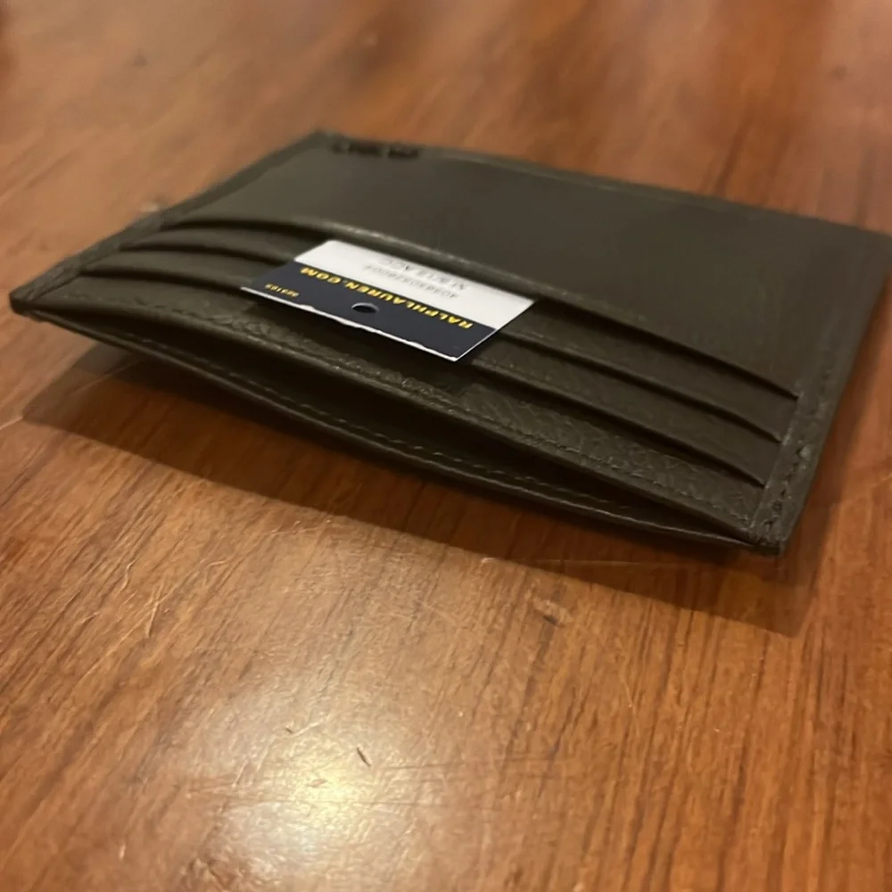 Polo Ralph Lauren Card Case Olive Green new Wallet Leather Mens